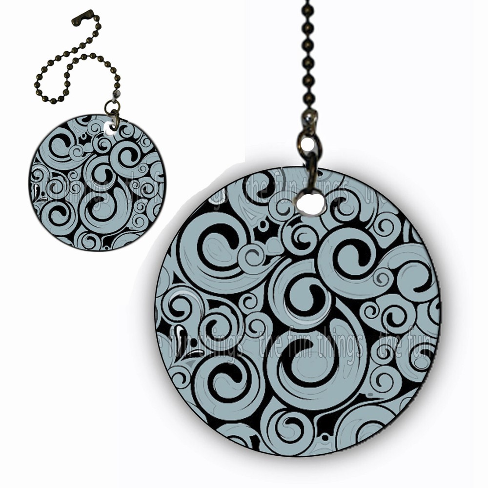 Set 2 Simple Swirls Ceiling Fan Lighting Pull 4" Chain Extension + 2" Charm