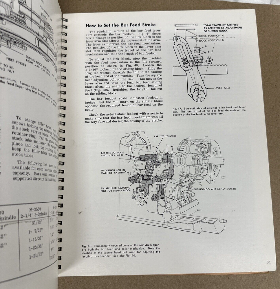 Warner Swasey Multiple Spindle Automatics Operating Instructions Manual
