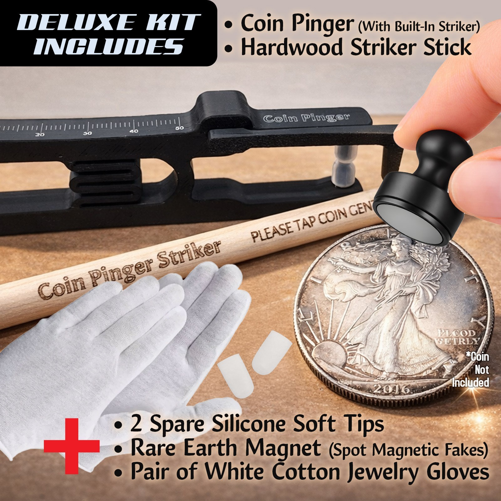 Coin Pinger Deluxe Kit – Gold & Silver Coin Ping Test Kit, Ping Resonance Tester