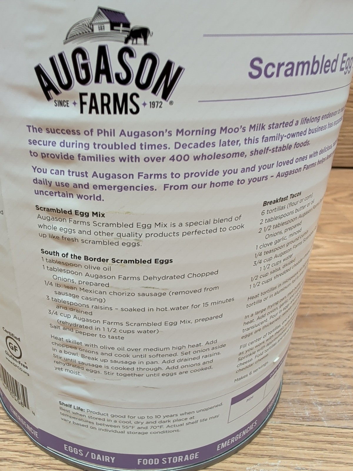 Augason Farms Scrambled Egg Mix 2 Lbs 4 Oz No.10 Can Emergency