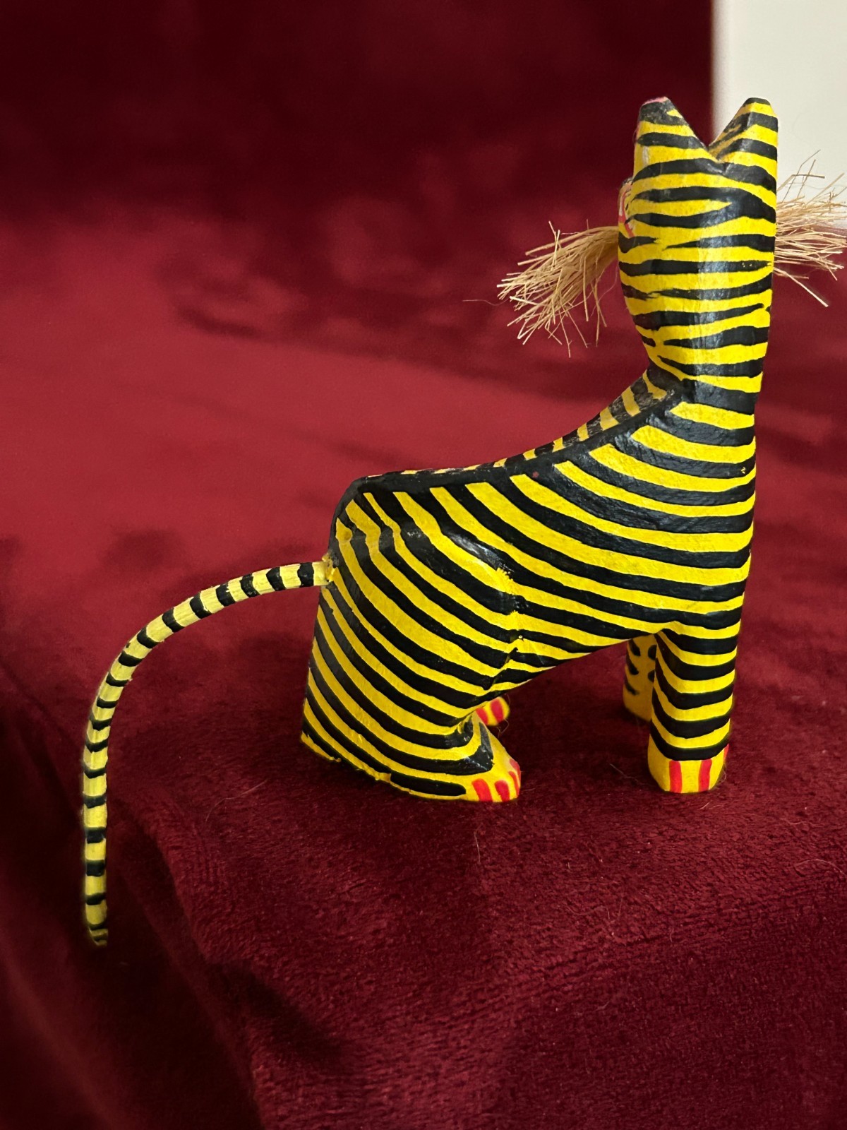 VTG Francisco Melchor Hand Carved Wood Yellow Cat or Tiger Folk Figurine Mexico