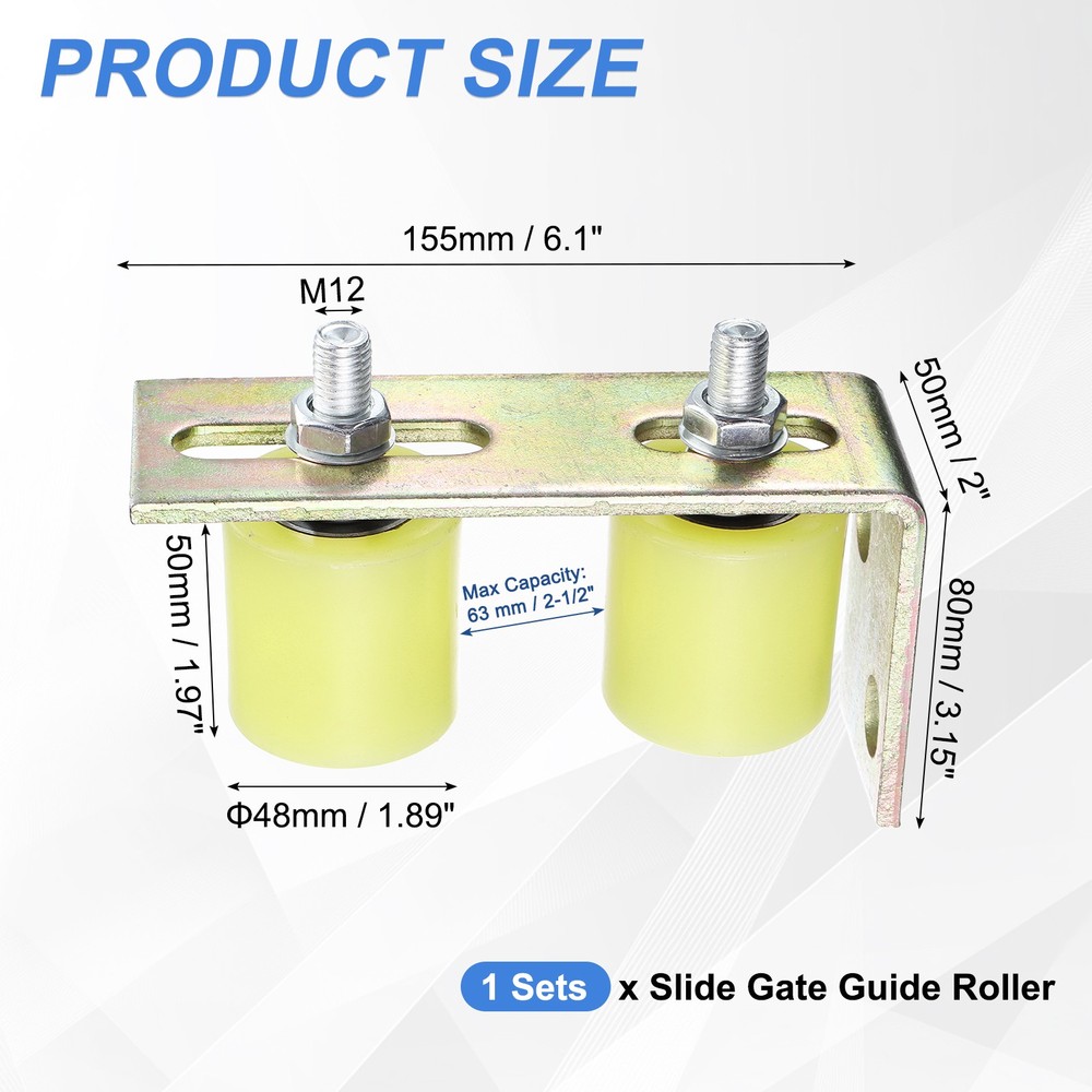 2Pcs Slide Gate Guide Roller 2" Nylon Gate Support Rollers with Bracket, Yellow