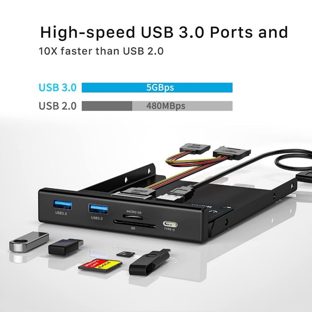 Front Panel 20Pin to 1*Type-C 2*USB 3.0 Type-A 1*Micro SD/TF 5Gbps Plug and Play