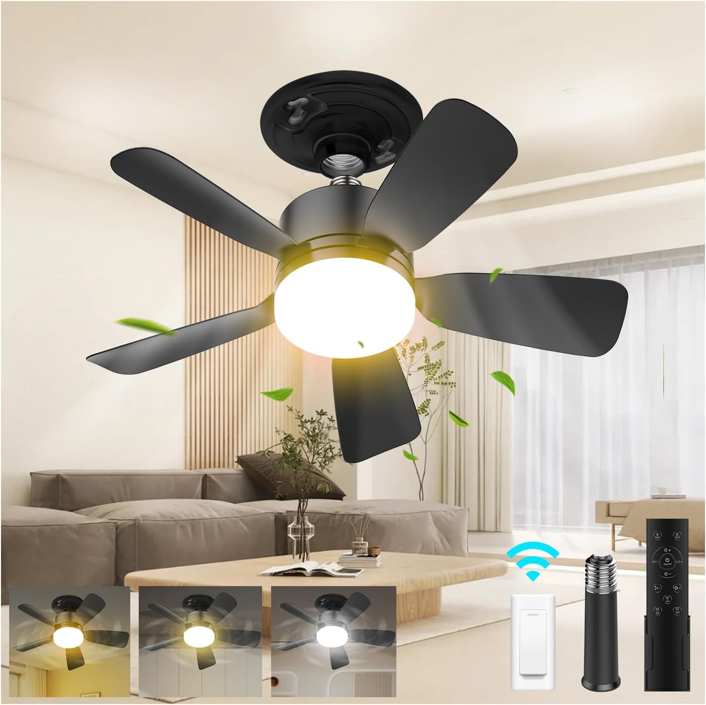 Socket Ceiling Fans with Lights and Remote- Socket Fan light with Dimmable Led