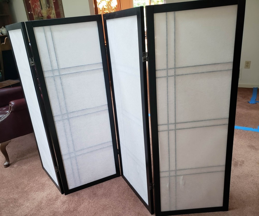 Shoji Screen Room Divider- Four Panel Black and White