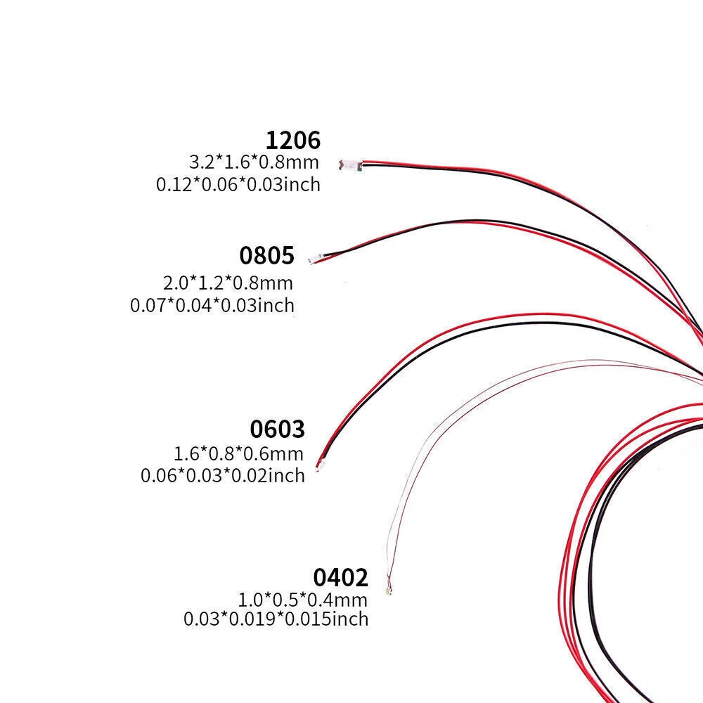 50X Wired Micro LED Pre-Soldered 0402,0603, 0805,1206 Copper Wire Lights SMD US