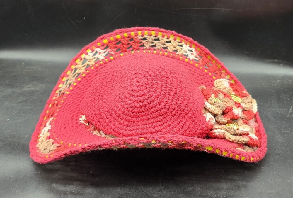 Handmade Crocheted Hat Red Cream