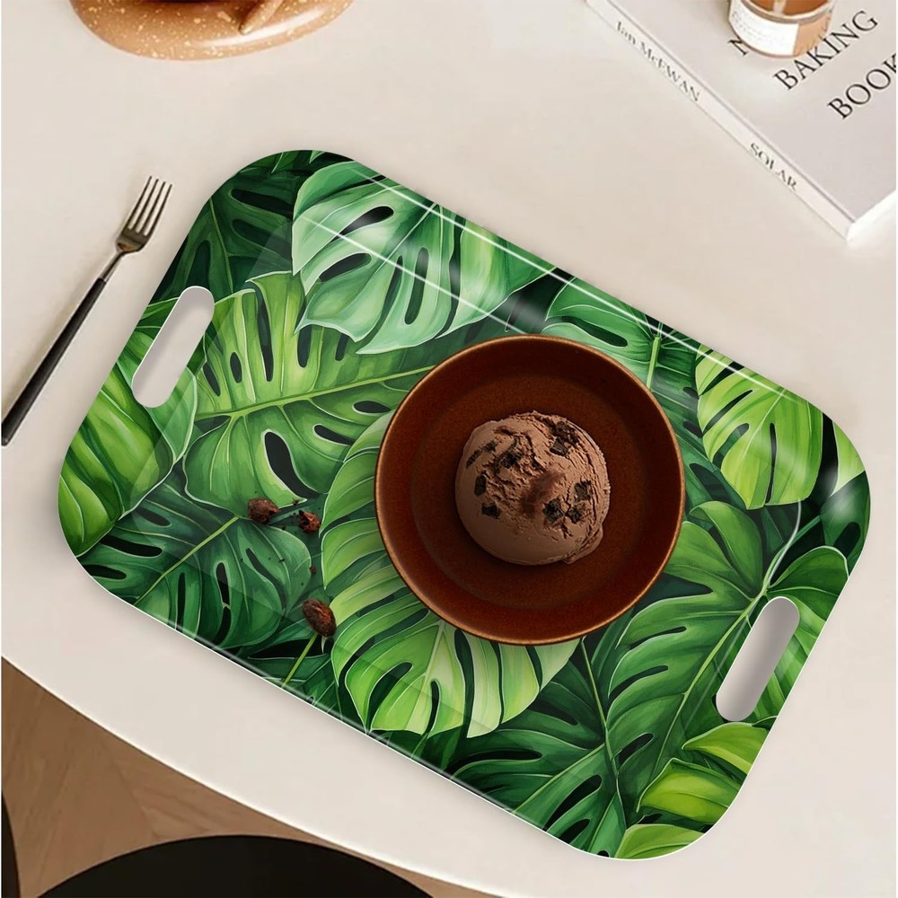 Serving Trays with Handles, 14.5 x 9.8 inch Rectangular Plastic Tray for Rest...