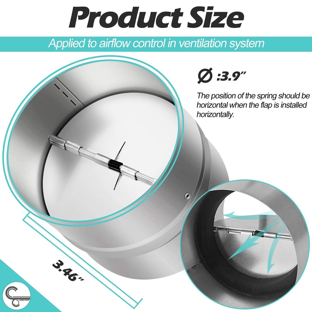 4 Inch Draft Blocker Backdraft Damper Duct Draft Stopper One-Way Airflow Duct...