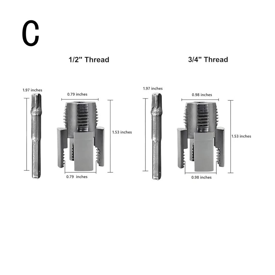 2Pcs 1/2''&3/4'' Water Pipe Integrated Internal & External Pipe Threading Tool~~