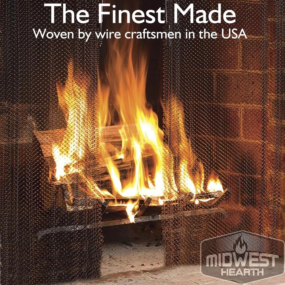 Sleek Black Fireplace Screen Curtain 16" High - 2 Includes Protective Panels