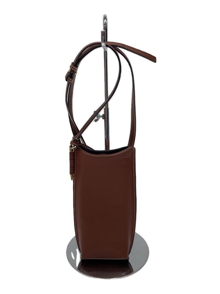 LOEWE Shoulder Bag Gate Pocket Leather Brown Square Thread Used