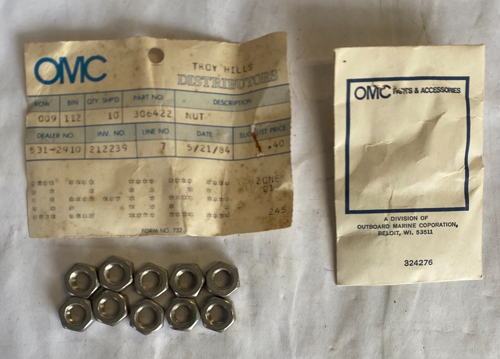 OMC JOHNSON EVINRUDE NUT PART#306422