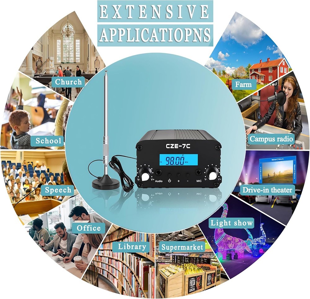 7W 1W FM Transmitter for Church Long Range FM Broadcast Transmitter for Drive-in