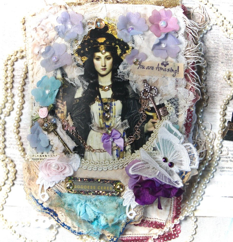 Ceres Goddess Lace Junk Journal Mixed Media Scrapbooking