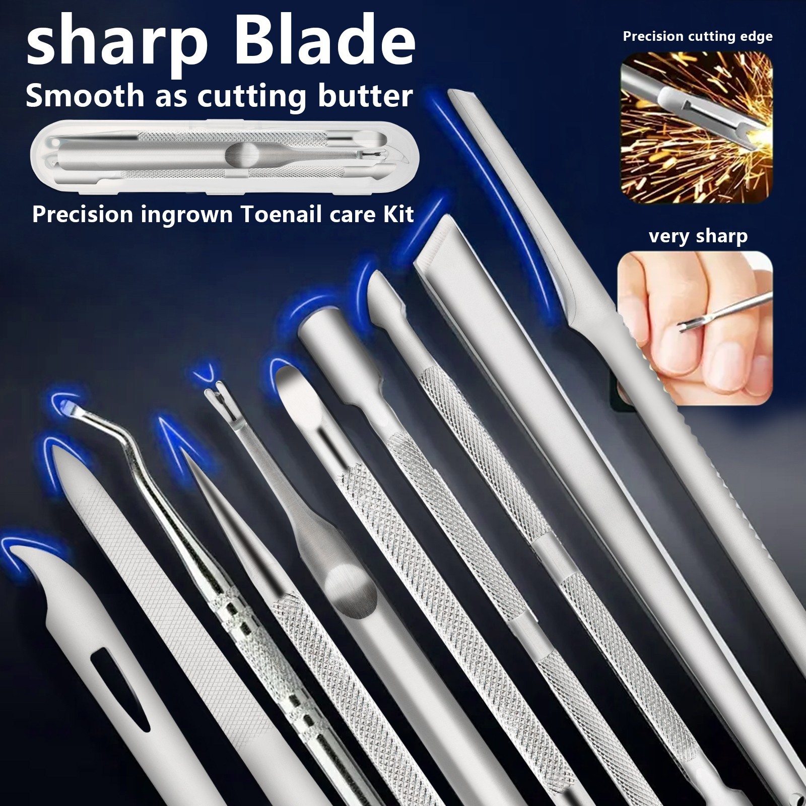 7PCS Stainless Steel Pedicure Tool Set - Foot & Toenail Care for Ingrown Nails