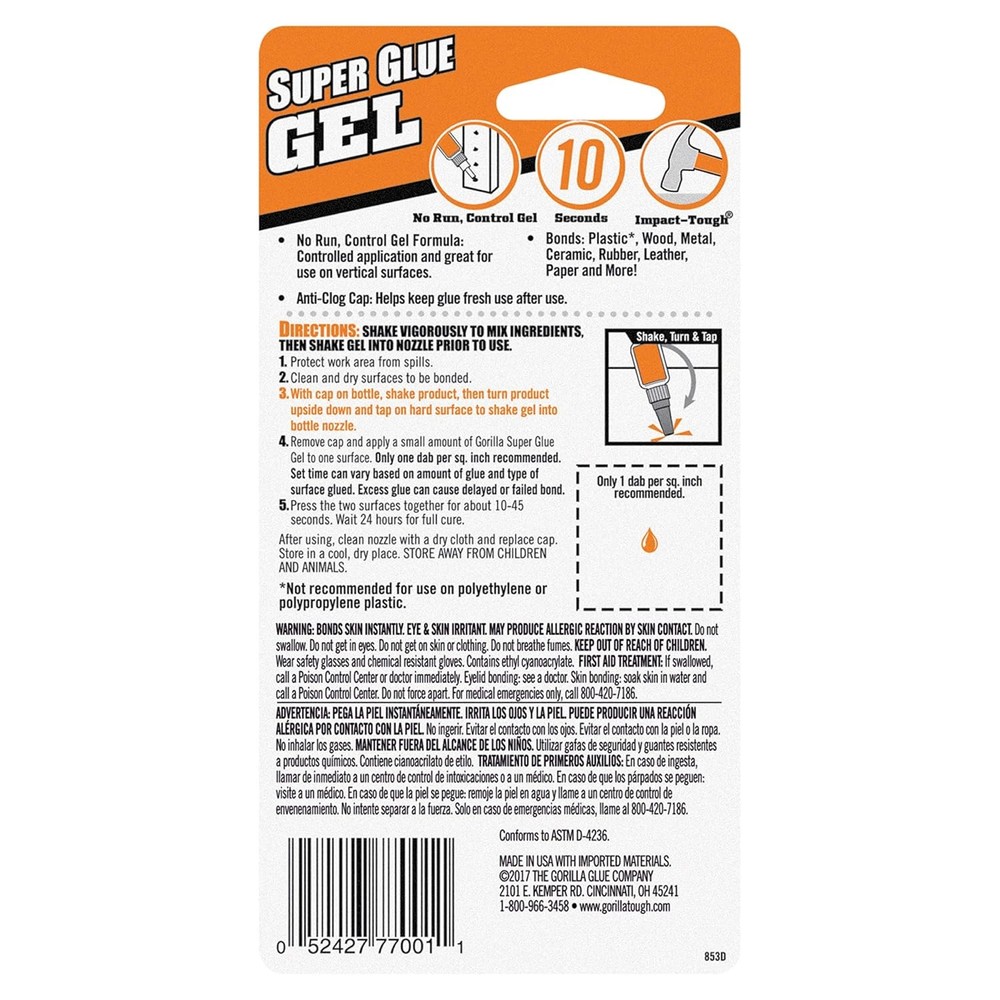Clear Super Glue Gel, 20g, Fast Setting for Repairs