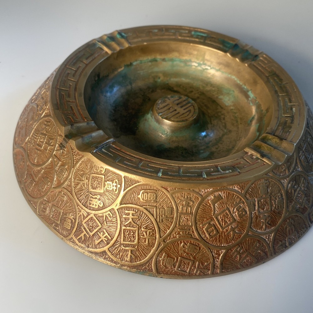 Large Brass Round Ashtray Korea 8 1/2”