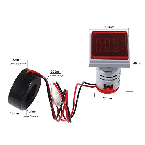 2PCS LED Display Voltmeter, AC 60-500V 0-100A Square LED Digital Voltmeter