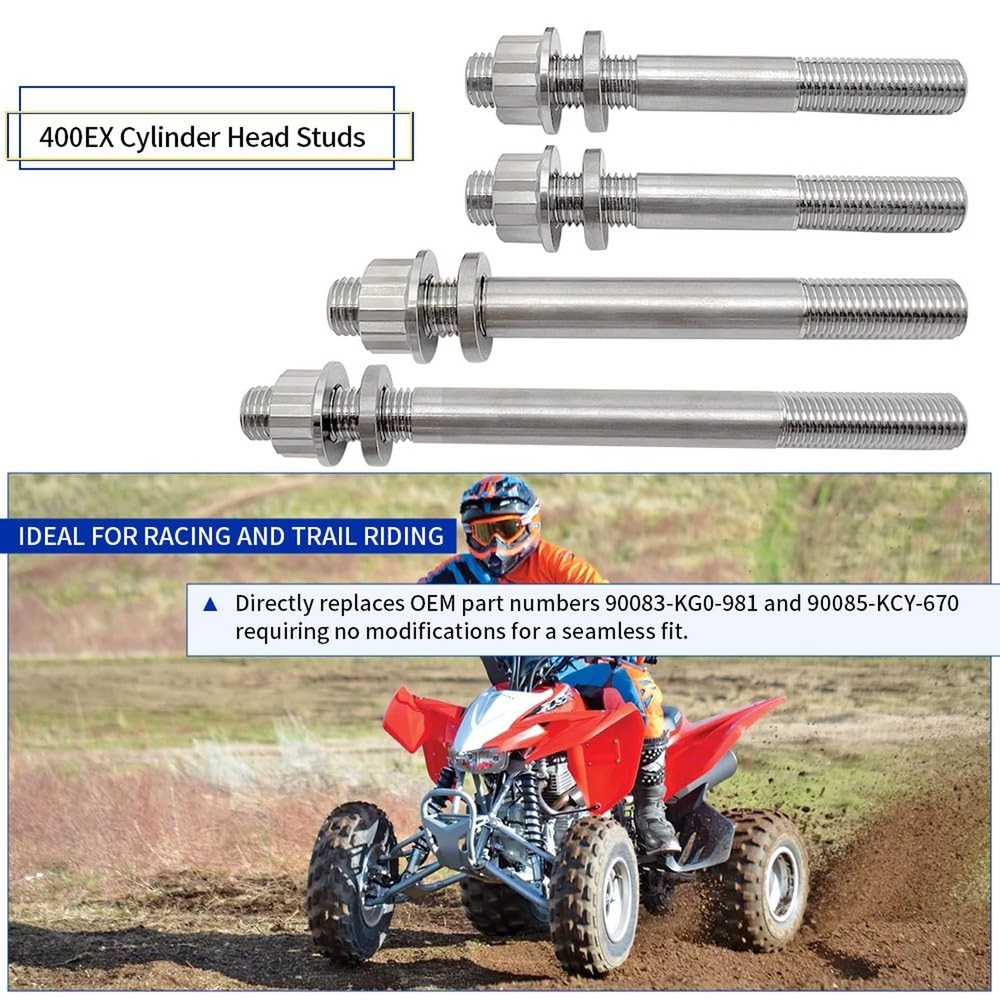 400EX Cylinder Head Studs Titanium Ti Head Stud Bolt Nut Kit Set Compatible w...