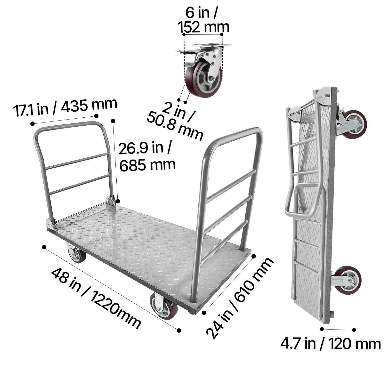 Uimoso Heavy Duty Foldable Platform Cart, 2650 lbs Capacity with Wheels