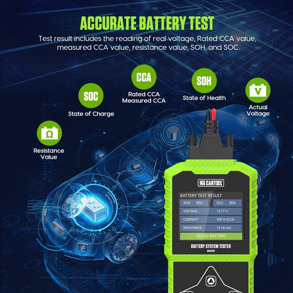 Car Battery Tester 12/24V Load Tester Charging System Analyzer Color LCD Display