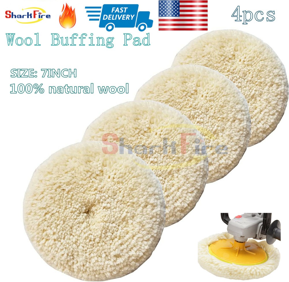Wool Polishing Buffing Pad Kit for Drill 7" 100% Natural Wool Hook & Loop Grip
