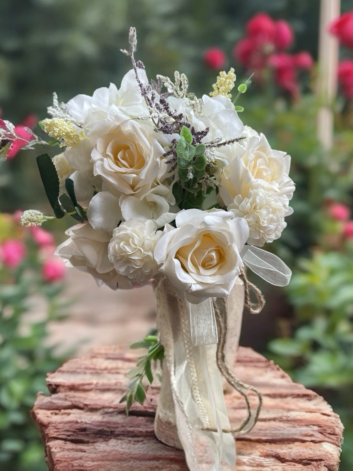 Wedding Bouquets for Bride Bridesmaid, White Champagne Artificial Roses Flowers