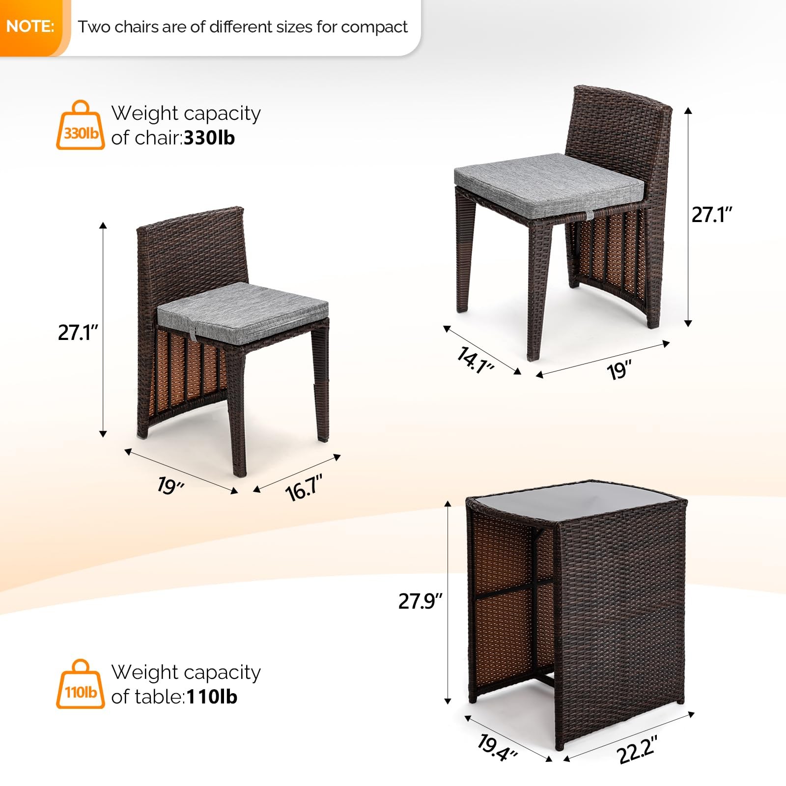 3 件套柳条户外庭院小酒馆套装露台家具套装适用于小空间