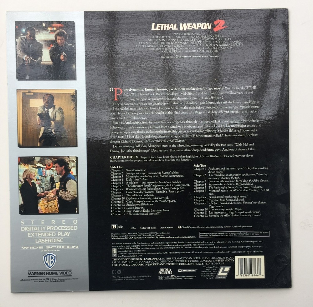 TWO LASERDISK Titled LETHAL WEAPON and LETHAL WEAPON 2