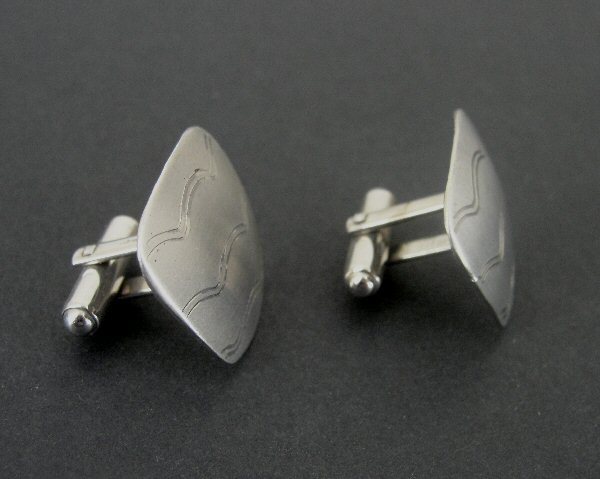 Wave Brushed Design Sterling Silver 925 CUFFLINKS