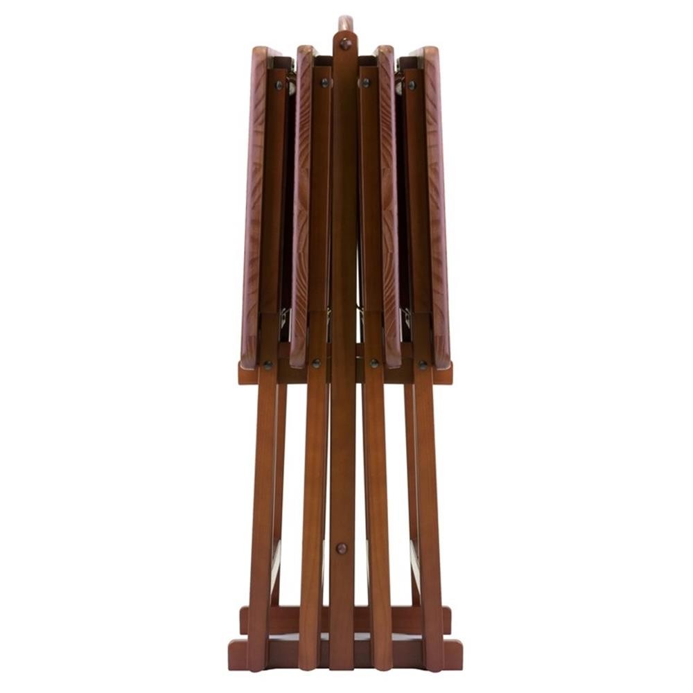 Pemberly Row 5-Piece Transitional Solid Wood Snack Table Set in Walnut