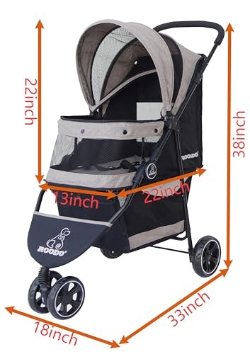 3 Wheel Dog Pet Cat Stroller Best Lightweight Foldable Compact Light khaki
