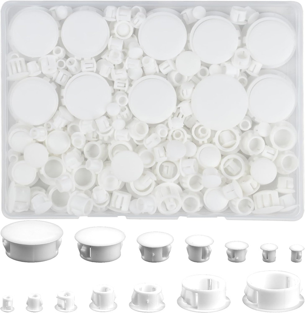 Plastic Hole Plugs, 180Pcs White Panel Knockout Locking Plugs, round Drill Screw