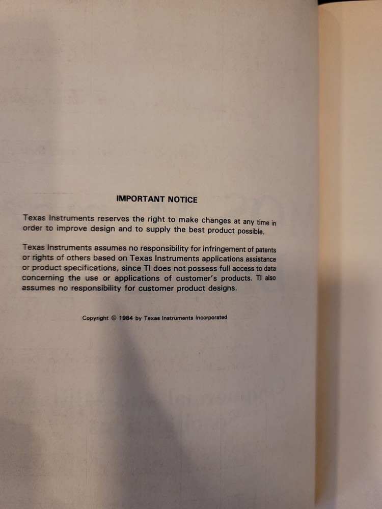 Electronics Manual Texas Instruments MOS Memory Data Book 1984