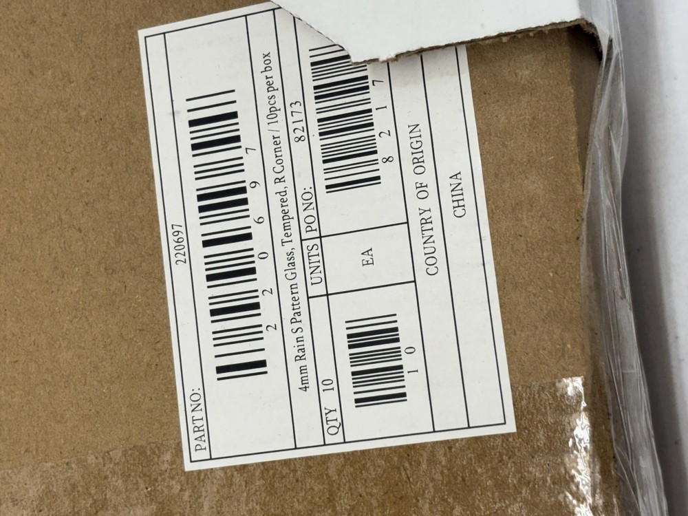 4mm Rain Pattern Tempered Glass Panel Rectangular Corner Textured Replacement