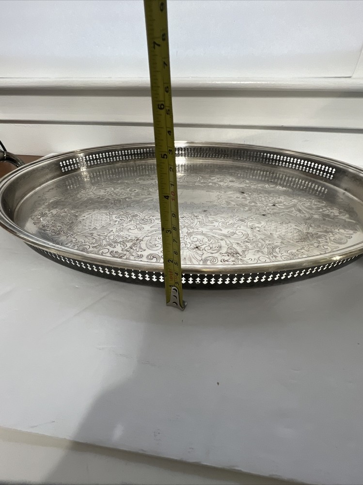 Fine Gorham Newport YB606 Etched Silver Plate Handled Large Platter Tray