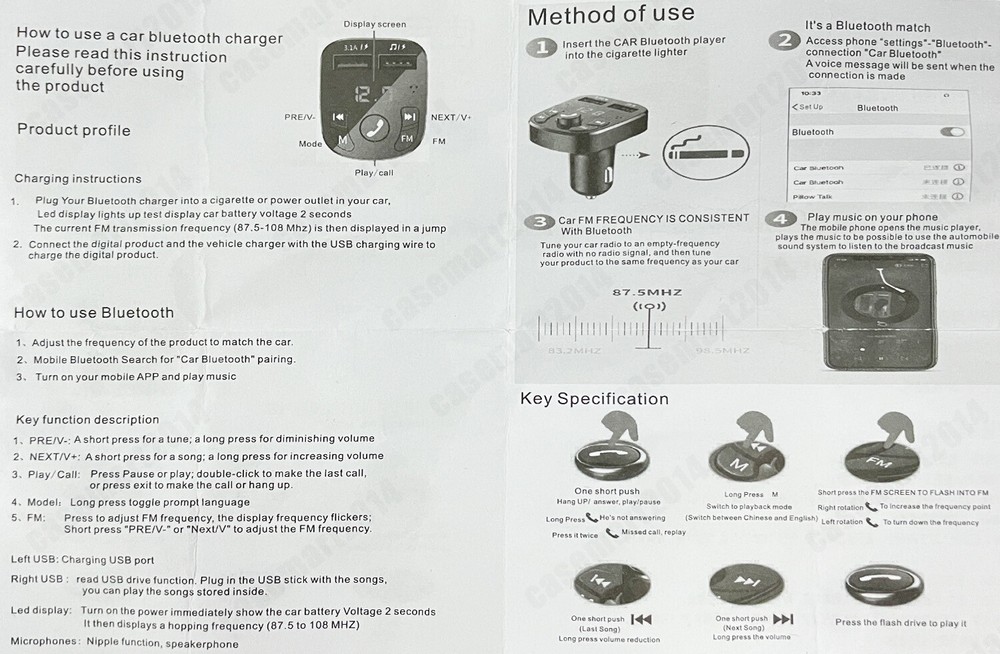 Bluetooth 5.0 Car Wireless FM Transmitter Adapter 2USB PD Charger AUX Hands-Free