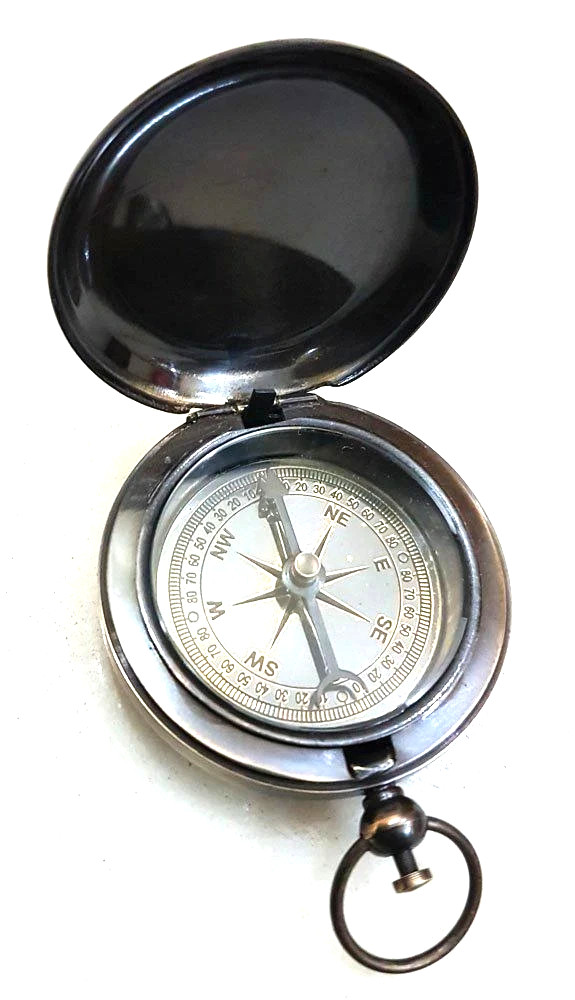 Vintage Handmade Push Button Compass Antique Brass Compass Pocket Style