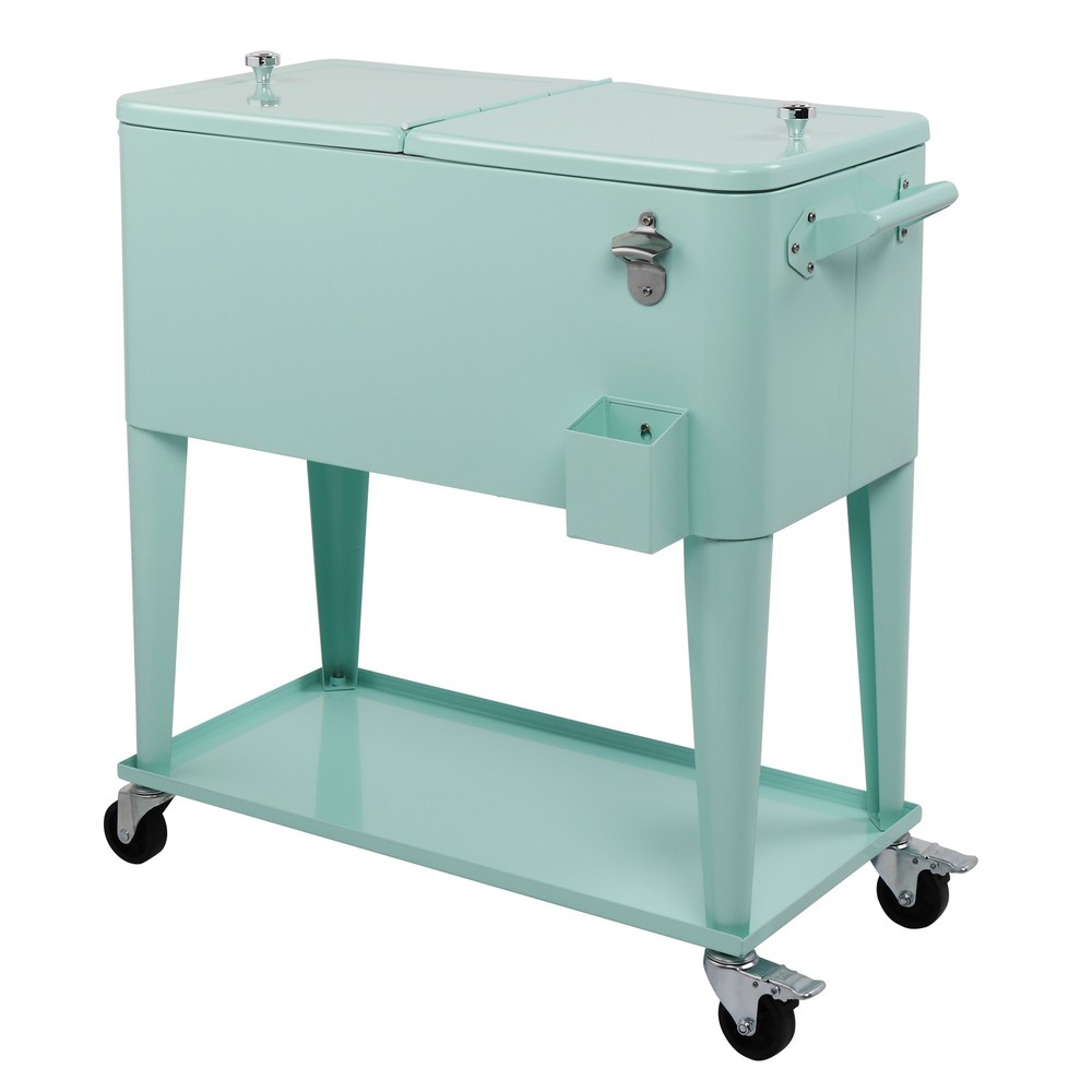 Rectangular Plastic Frozen Insulation Cart, Mint Green, Portable Cooler
