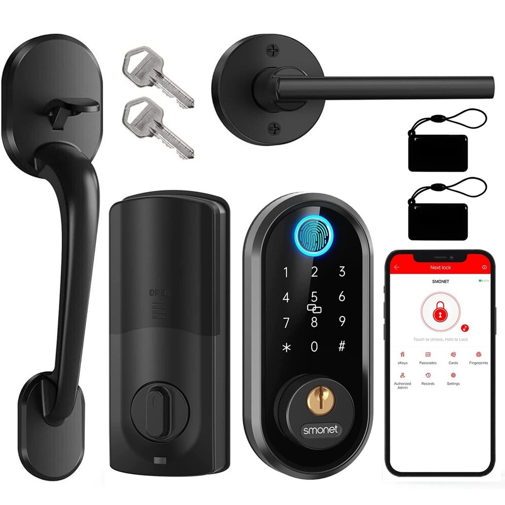 SMONET Smart Front Door Lock Handle Set Fingerprint Keyless Entry Digital Keypad