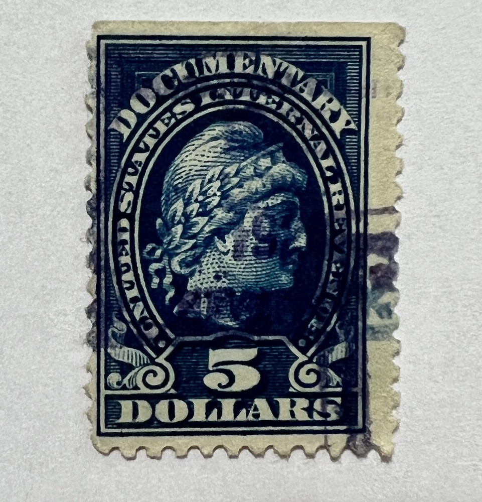 ERROR $5 DOCUMENTARY U.S. STAMP WITH SHIFTED IMPRINT ON BACK