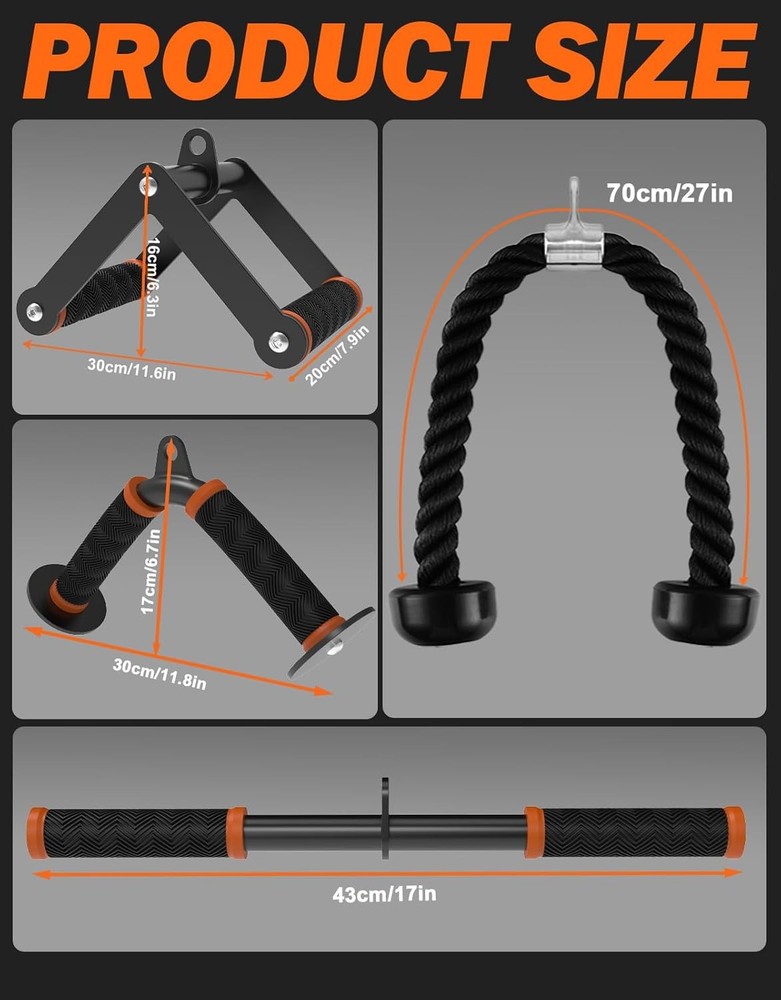 Cable Machine Attachment Set for Gym & Home Workouts, Lat Pulldown Attachments w