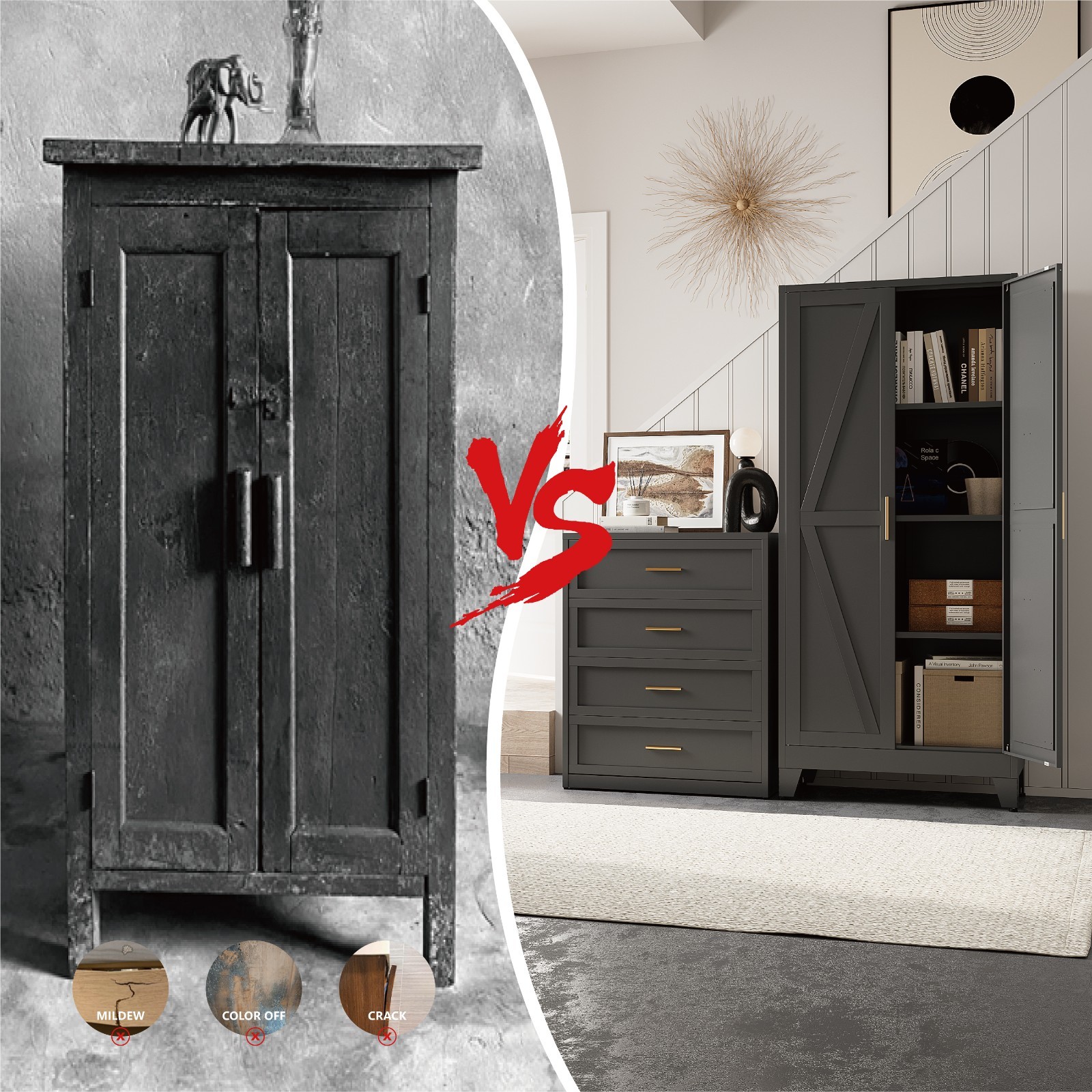 61" Tall Metal Pantry Cabinet, Black Metal Pantry Storage Cabinet