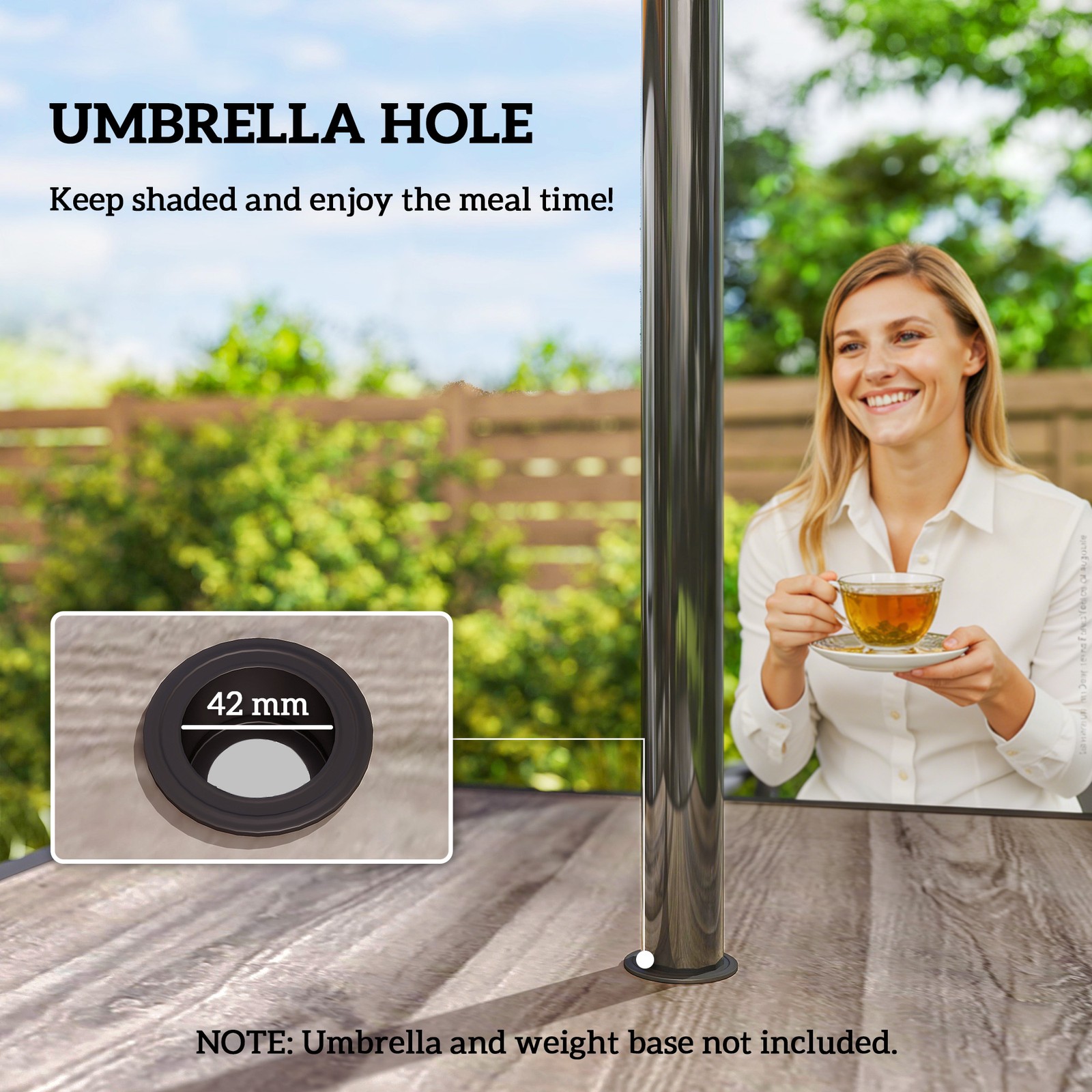 Outsunny Outdoor Dining Table, 37" Square Patio Table with Umbrella Hole