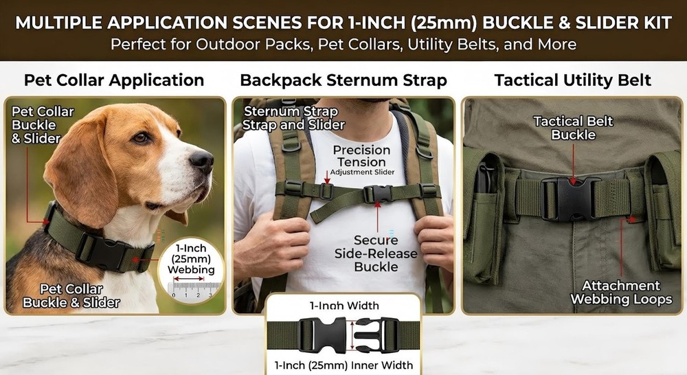 Heavy Duty Quick Release Buckles & Tri-Glides - Dual Adjustable Side Lock Cli...