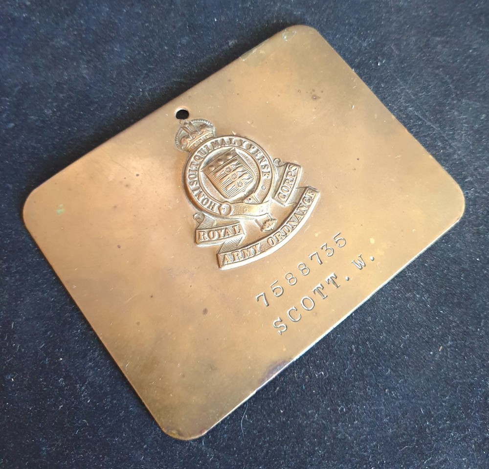 WW2 British Barracks Locker Plate to 7588735 Scott.W Royal Army Ordnance Corps