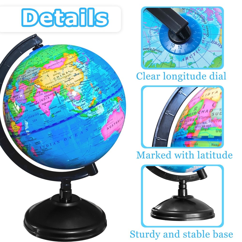 WORLD GLOBE EARTH Map Rotating Geography Ocean Classroom Learning Desktop 6...