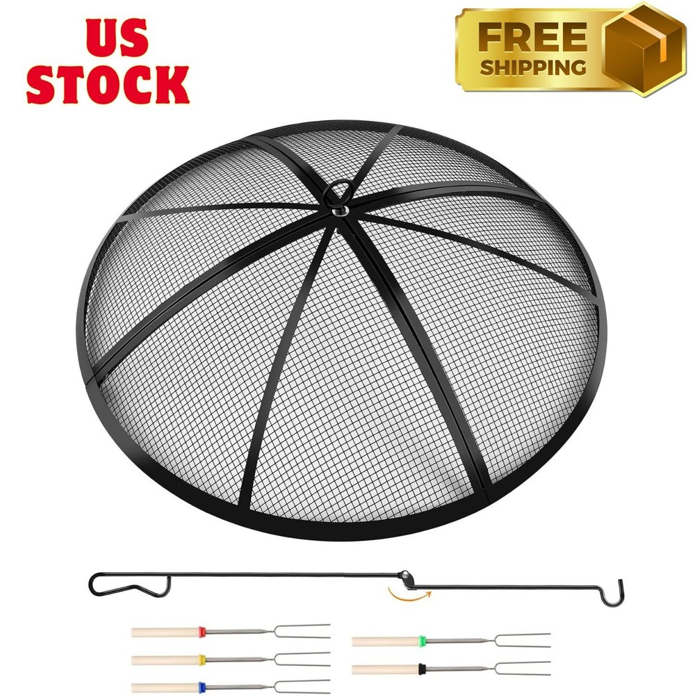 Fire Pit Spark Screen, 24 Inch Outdoor Fire Pit Screen with Foldable Hook