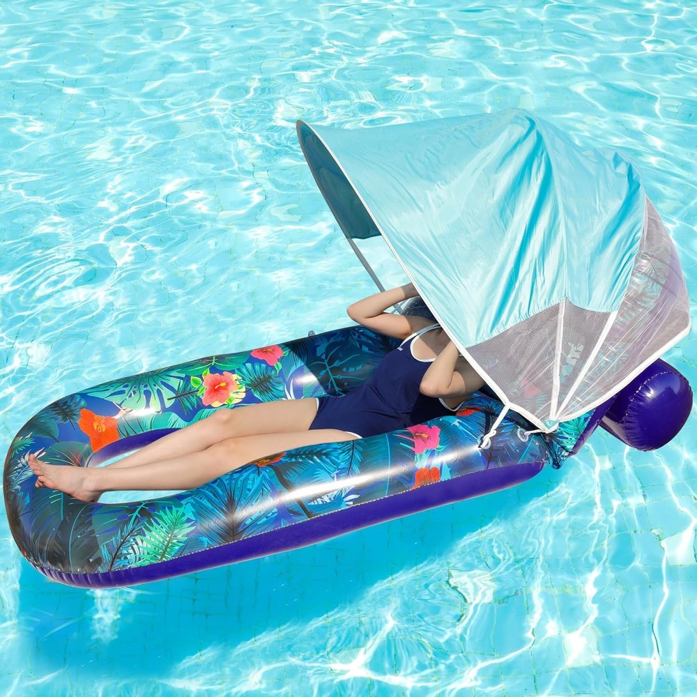 Extra Large Pool Floats with Canopy Adults - Pool Float Lounger with Adjustable